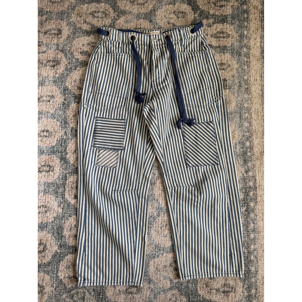 Free People Moxie Railroad-Stripe Patchwork Jeans Size 28 Pristine Condition - Picture 2 of 6